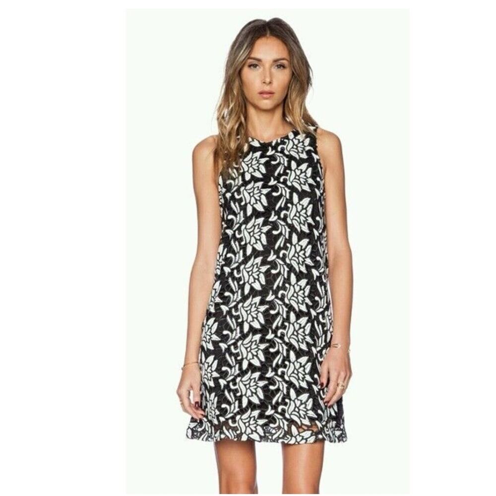 Sam Edelman Dress Women's Size M Black White Floral Embroidered Cutout Racerback